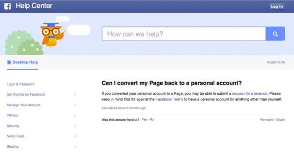 Convert a Page to a Personal Account