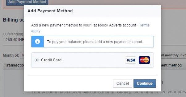 Facebook Billing Methods