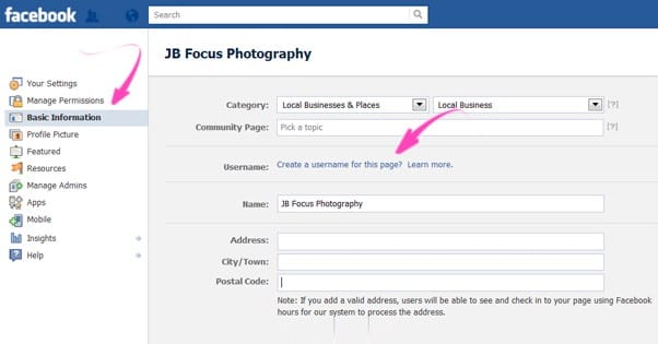 Change Facebook URL Settings