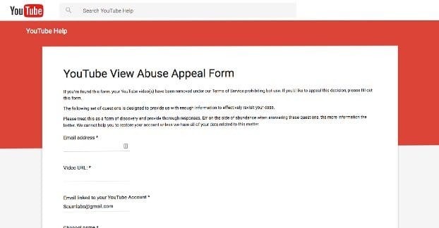 YouTube Abuse Form