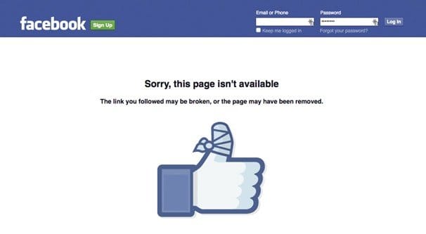 Banned Facebook Page Screen
