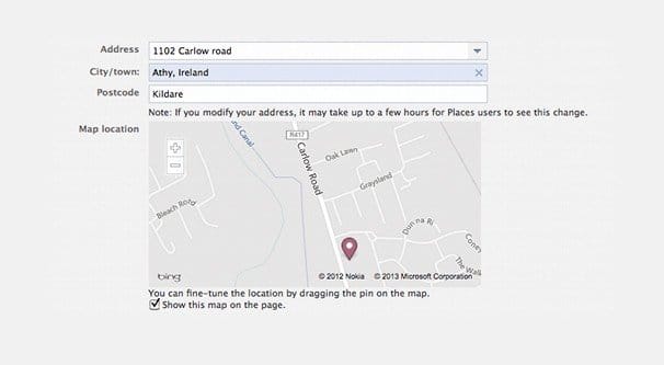 Adding a Location to Facebook Page