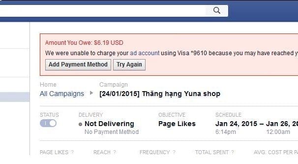 Facebook Payment Declined