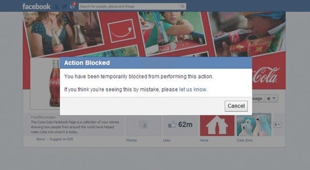 Action Blocked Facebook