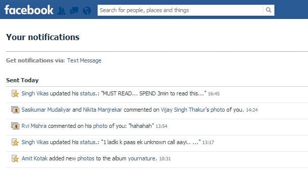 Notifications on Facebook