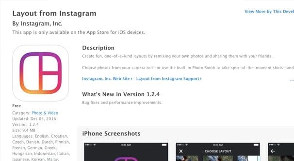 Mise en page pour l'application Instagram