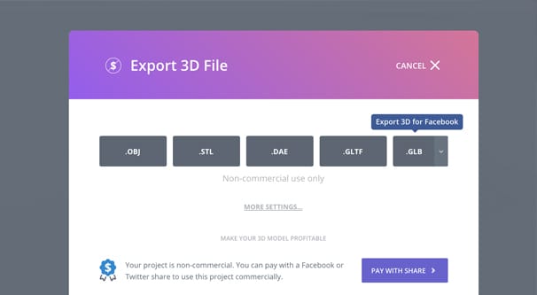 GLB File Export for Facebook