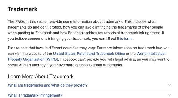 Trademark Policy Facebook