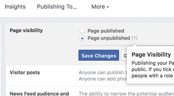 Unpublishing a Facebook Page