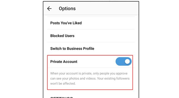 Toggling Instagram Privacy